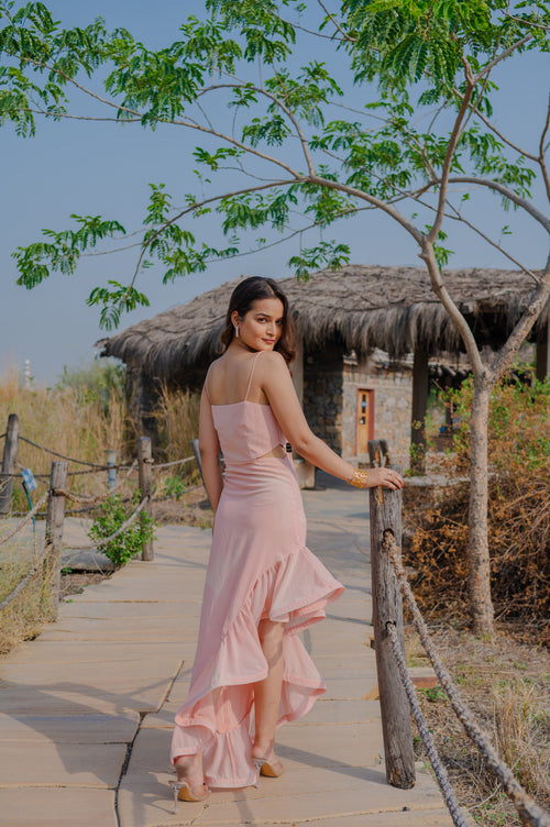 Asymmetric side cut ruffle dress