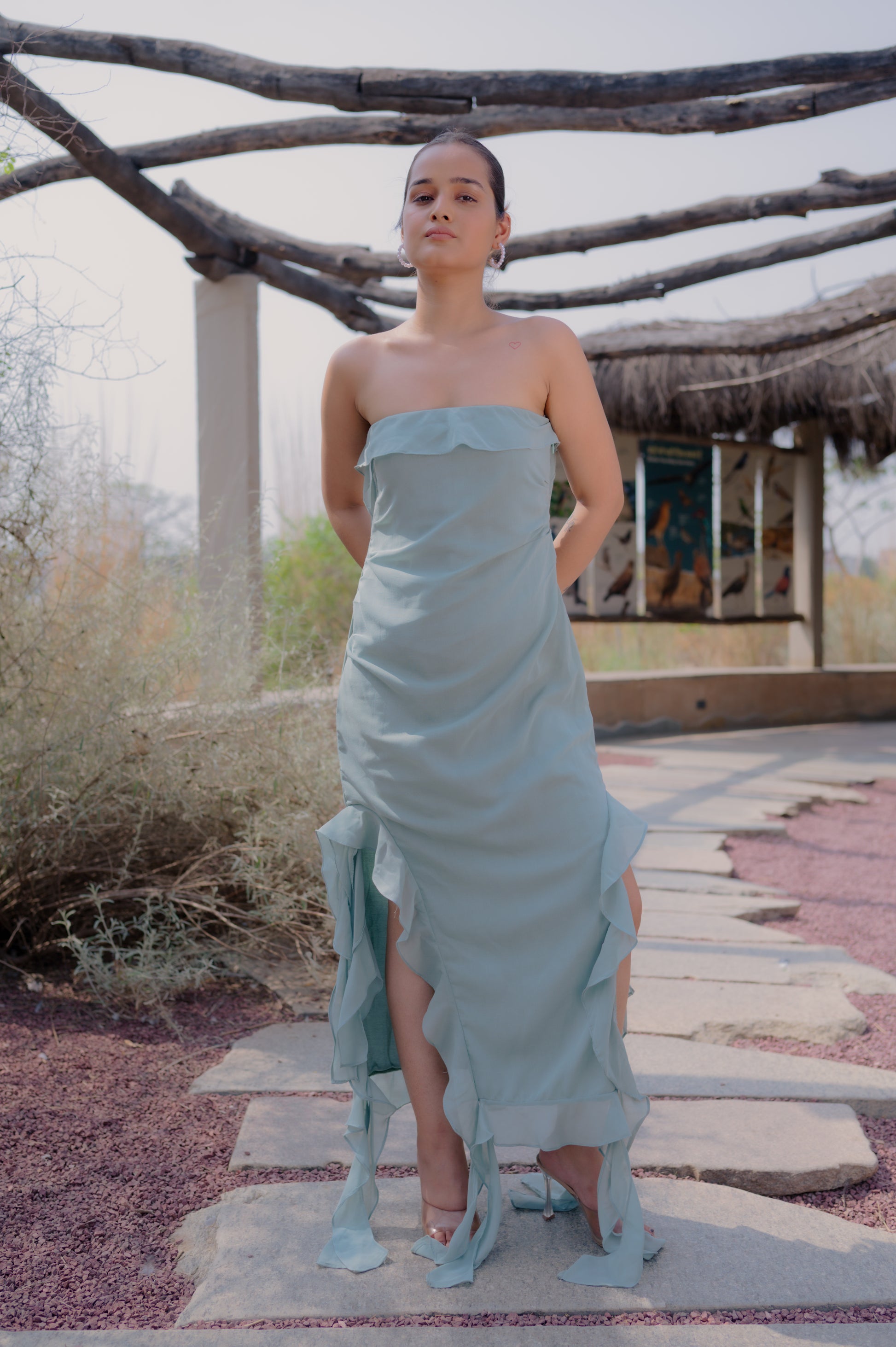off shoulder frill dress