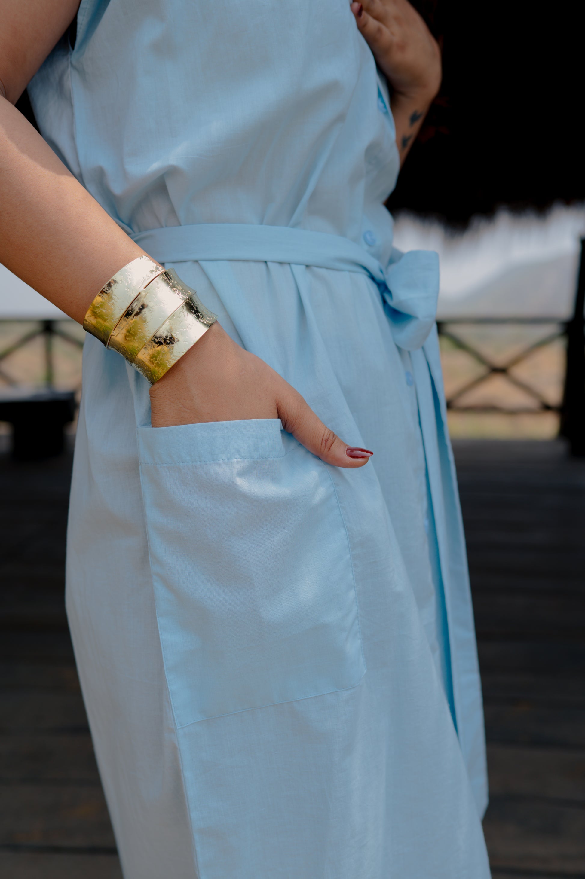 Sky Blue Side-Slit Shirt Dress
