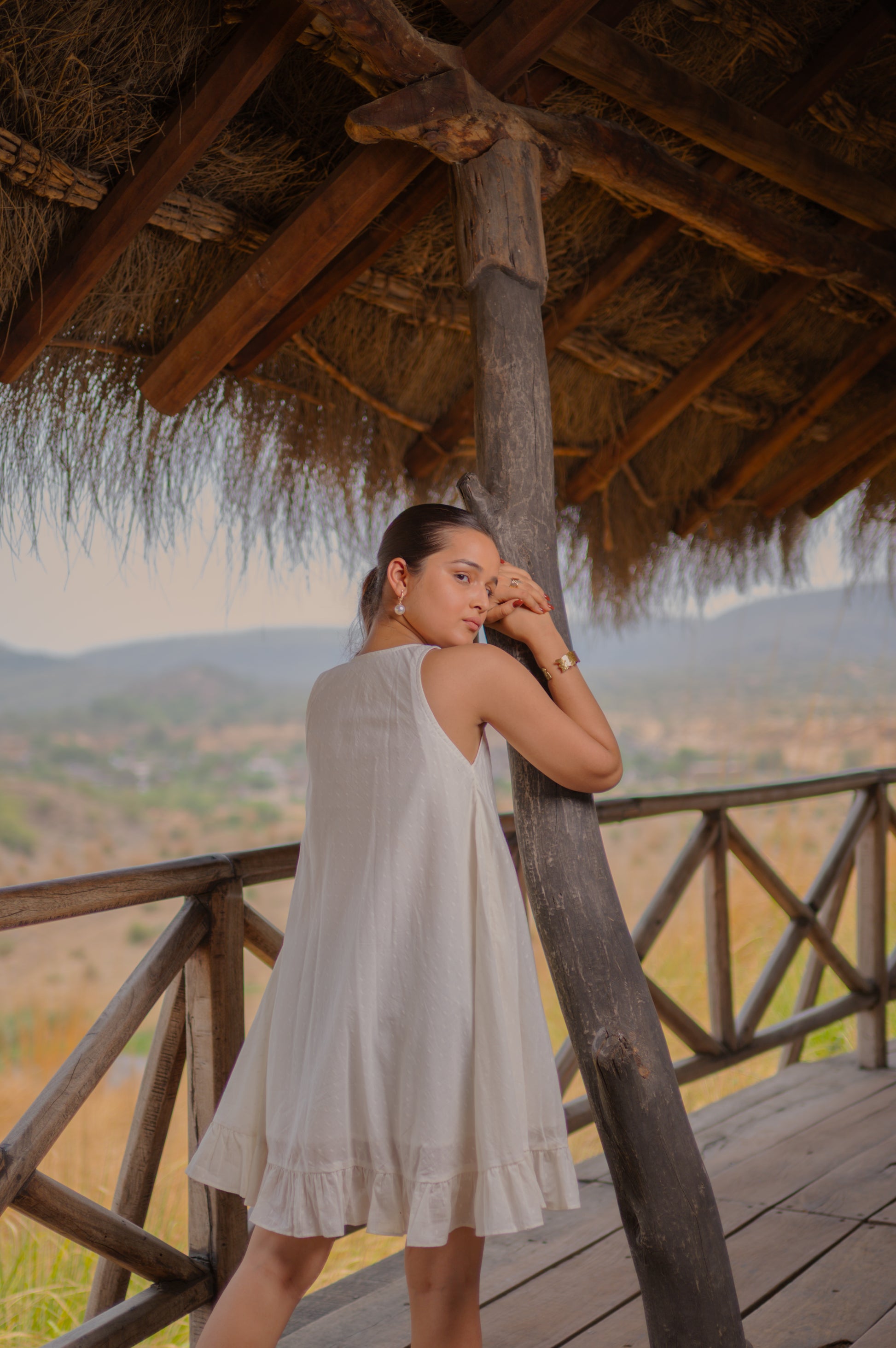 white dobby swing dress